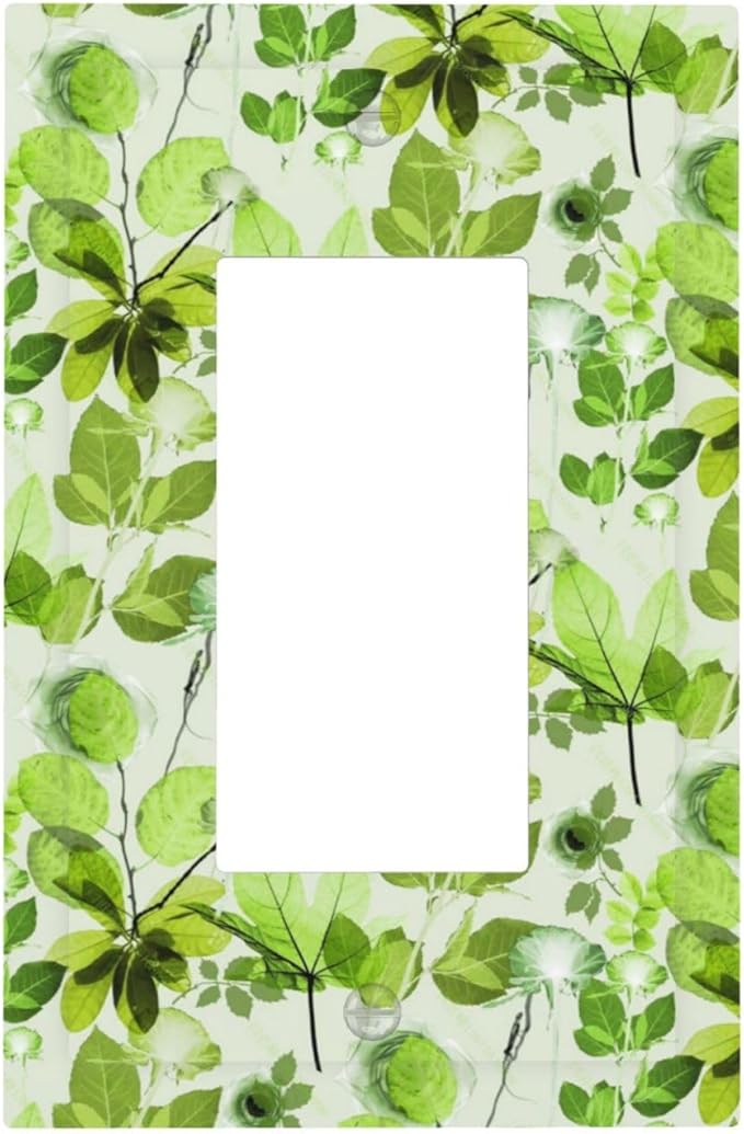 Green Leaves Spring Plant Floral Decorative Outlet Covers 1 Gang Single Rocker Light Switch Cover Plate Wall Plates GFCI Faceplate for Bed Room Living Room Decor