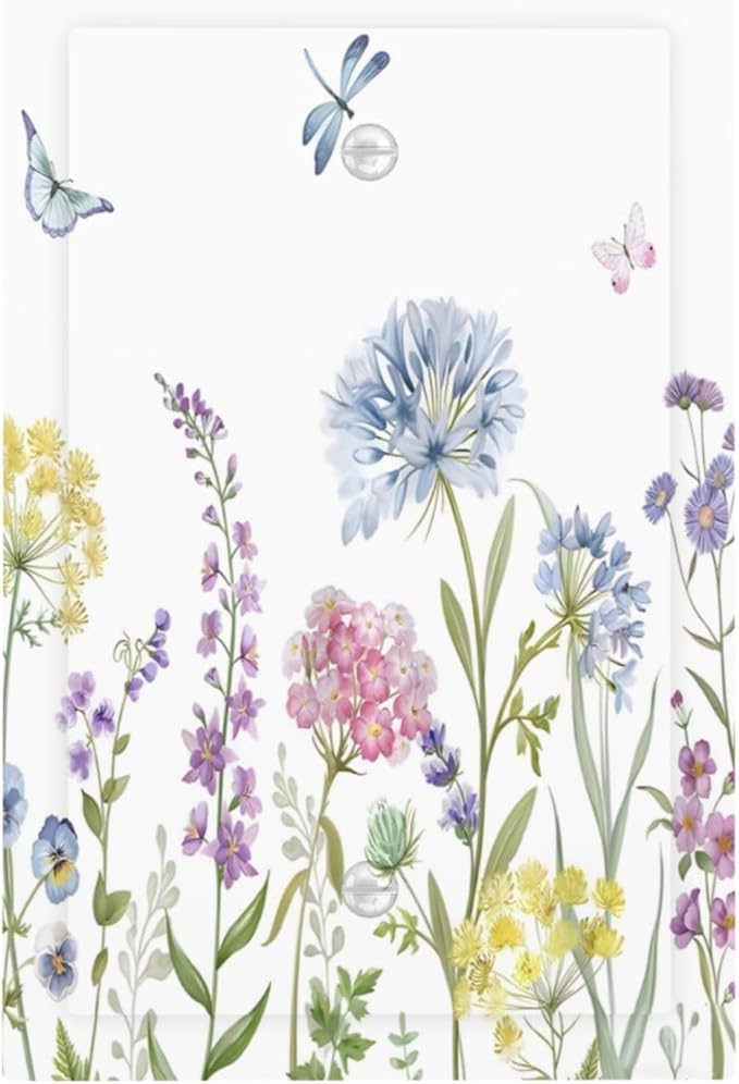 Colorful Wildflowers Dragonfly Lavender Butterfly Insect Light Switch Cover Plate 1 Gang No Device Blank Electrical Wall Plates Faceplate Decorative Switch Plate Covers for Bedroom Living Room Decor