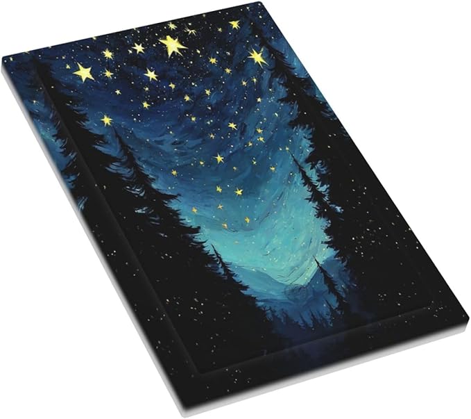 Light Switch Cover Plate Blue Starry Sky Forest Painted Star Pine Tree Oil Painting 1 Gang No Device Blank Electrical Wall Plates Faceplate Decorative Switch Plate for Bedroom Cabin Decor
