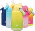 Konokyo Insulated Water Bottle with Straw Lid,12 oz Stainless Steel Vacuum Metal Bottle with Silicone Handle,Lime