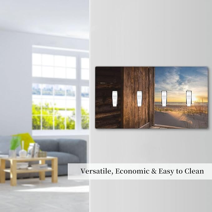 Sun Beach Grass Ocean Landscape Quad Toggle Wall Plate Covers Decorative 4-Gang Wall Plates Farmhouse Western Brown Barn Door Electrical Switchplate for Bathroom Bedroom Kitchen Decor 4.5 X 8 In