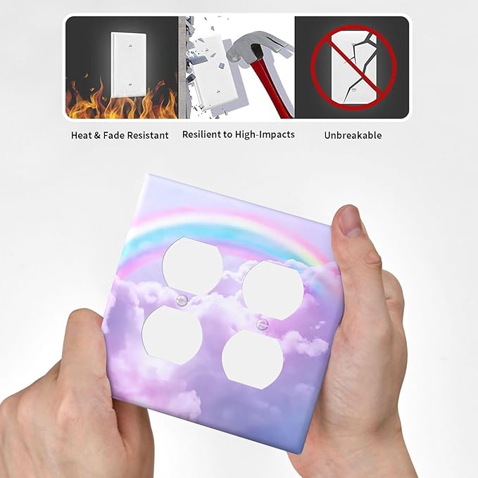 Outlet Covers Rainbow Sky with Clouds 2 Gang Decorative Light Switch Cover Double Duplex Wall Plates Switch Plates Electrical Socket Covers for Bathroom Home Decor