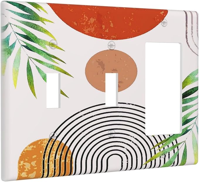 Beige Orange Boho Mid Century Abstract 3-Gang 2-Toggle 1-GFCI/Decorator Combination Light Switch Decorative Triple Combo Device Switches/Rocker Outlet Covers and Wall Plate