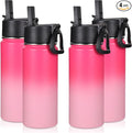 Volhoply 16 OZ Kids Water Bottle Bulk 4 Pack,Insulated Sports Bottles with Straw Lid,Stainless Steel Bottle with Handle Keep Cold & Hot,Double Wall Vacuum Cups for School,Girls(Peach, 4)