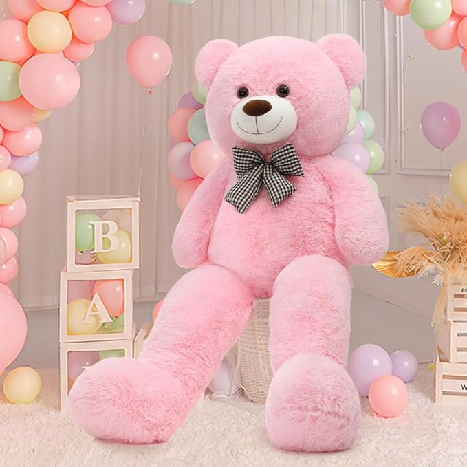 MorisMos Pink Giant Teddy Bear 4 Feet, Lovely 47inch Classic Stuffed Animals Plush, Daughter Girlfriend Birthday Gift for Lover, Party Favor