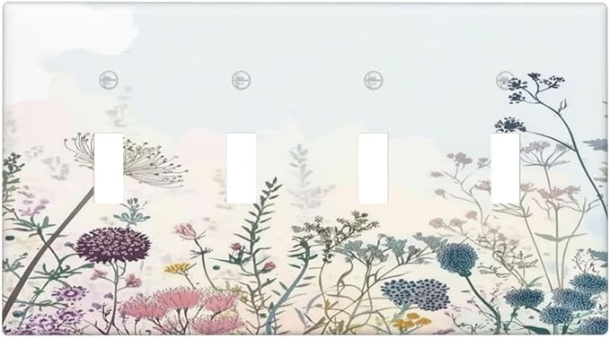Colorful Wildflower Watercolor Dandelion Floral Light Switch Covers Quad Toggle Electrical Faceplate 4 Gang Wall Plate Decorative Switch Plates For Cabin Home Decor