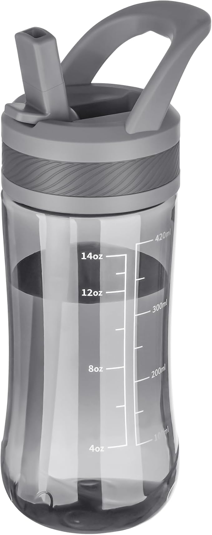 Kids Clear Water Bottle 14oz Flip with Straw Carry Handle, Leakproof, Reusable, Tritan, BPA Free, Suitable for Boys and Girls, Gray
