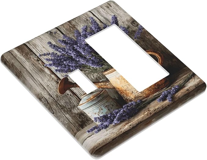 Rustic Flowers Lavender Purple Floral Oil Painting Outlet Covers 1 Toggle 1 Rocker Combination Decorative Wall Plate Electrical Switch Plates Light Switch Cover Plate for Farmhouse Bedroom Decor