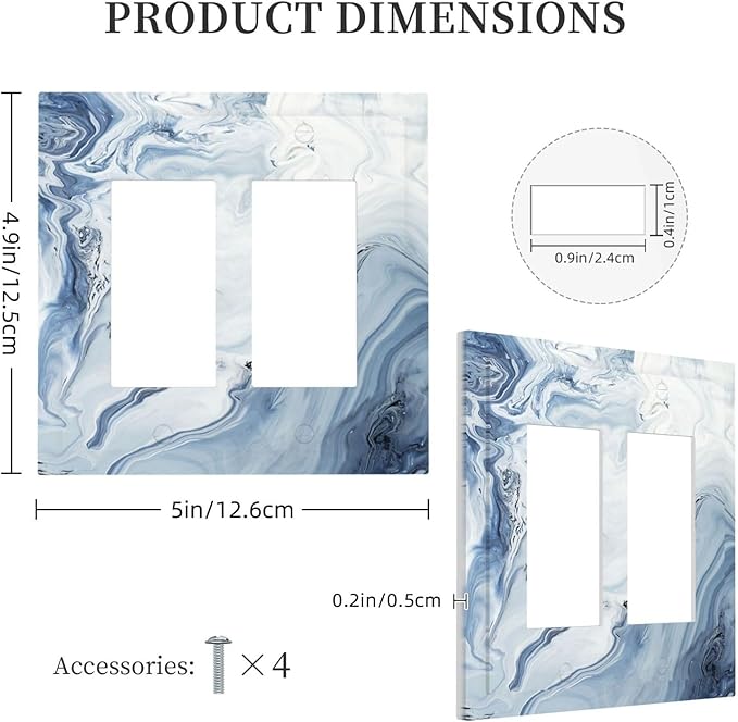 Decorative Outlet Covers Blue Marble Pattern 2 Gang Double GFCI Rocker Electrical Wall Panels Light Switch Cover Plate for Bedroom living Room Decor
