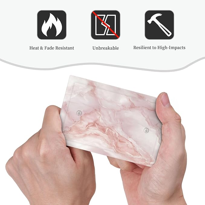 Light Switch Cover Plate Pinkish-White Marble Abstract Luxury Elegant 1 Gang Blank No Device Decorative Outlet Covers Electrical Wall Plate Switchplate for Bathroom Home Decor