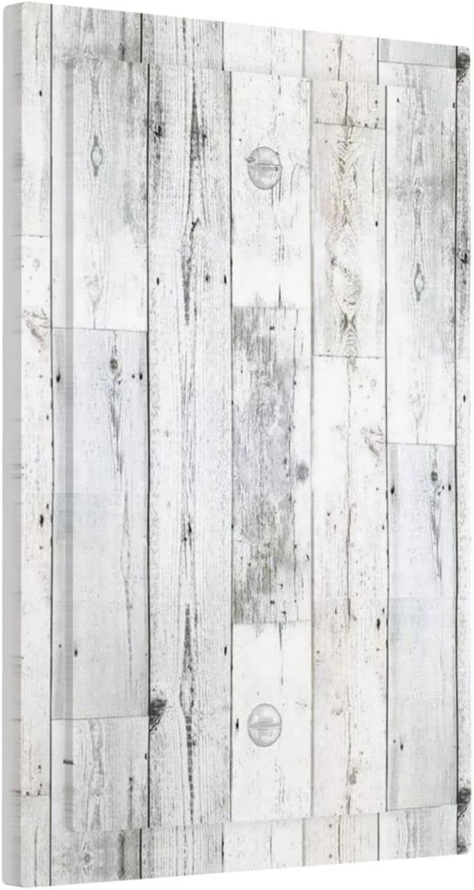 Grey White Wood 1 Gang Light Switch Cover No Decive Blank Wall Plate Decorative for Teen Kids Boys Bathroom Home Bedroom Art Panel Decorate 5" x 3