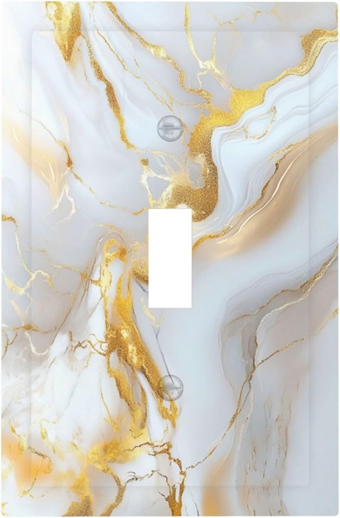 Decorative Switch Cover Plate Abstract Gold Marble Design with White & Gold Single Gang Toggle Switch Plate Light Switch Covers Artistic Faceplate for Modern Luxurious Decor