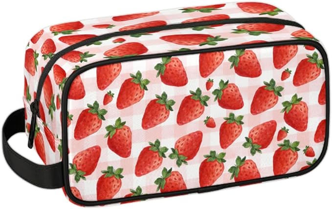 Kids Toiletry Bag for Girls - Strawberry Travel Toiletry Bag Hanging Dopp Kit Cosmetic Bag Makeup Bag Shower Shaving Bag for Toiletries Accessories