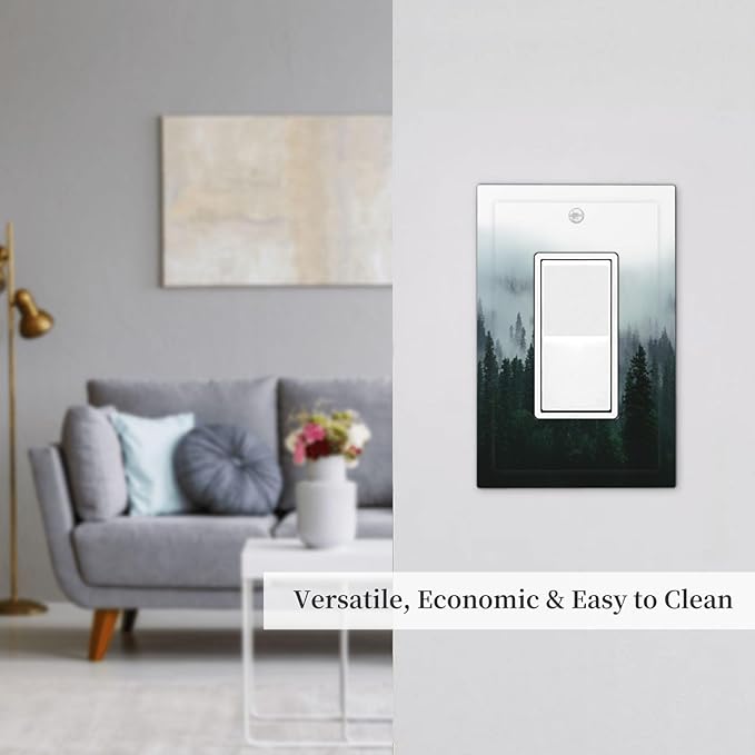 Forest Pine Forest Foggy Mountain Natural Scenery Decorative Outlet Covers 1 Gang Single Rocker Light Switch Cover Plate Wall Plates GFCI Faceplate for Bed Room Living Room Decor