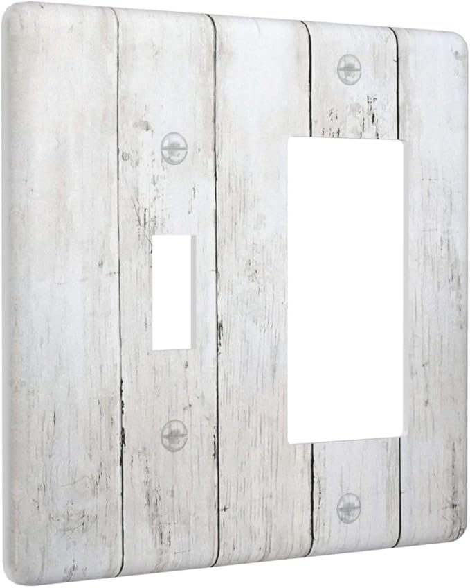 Modern Rustic Wood White Oak Print Outlet Covers 1 Toggle 1 Rocker Combination Decorative Wall Plate Electrical Switch Plates Light Switch Cover Plate for Farmhouse Home Decor