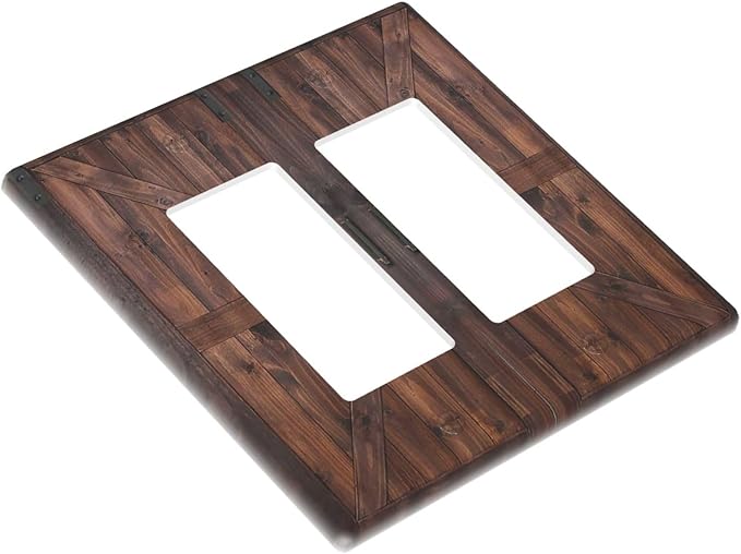 Outlet Covers Rustic Brown Barn Door Retro Wood Plank 2 Gang Wall Plate Double Rocker Light Switch Cover Country Decorative GFCI Receptacle Cover Electrical Switchplate for Home Decor