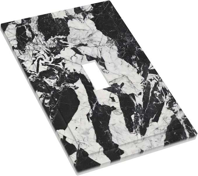 Black White Marble Abstract Luxury Decorative Light Switch Cover 1 Gang Single Toggle Device Electrical Faceplate Switchplates Decorator Outlet Wall Plate for Bathroom Kitchen Decor