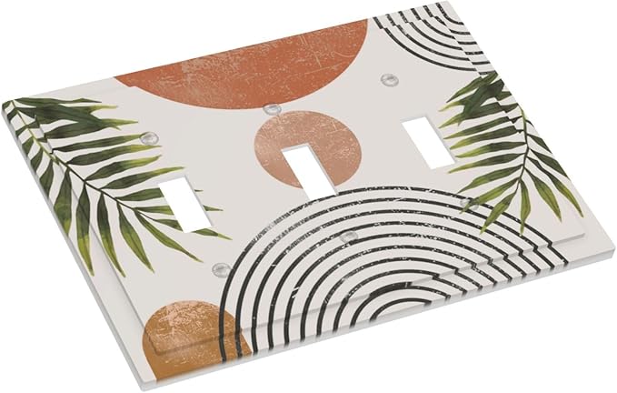Beautiful Boho Mid Century Large Archs Sun Leaves Plants Decorative Switch Plates 3 Gang Wall Plate Triple Toggle Light Switch Cover Faceplate Electrical Wall Panels for Bedroom Living Room Decor