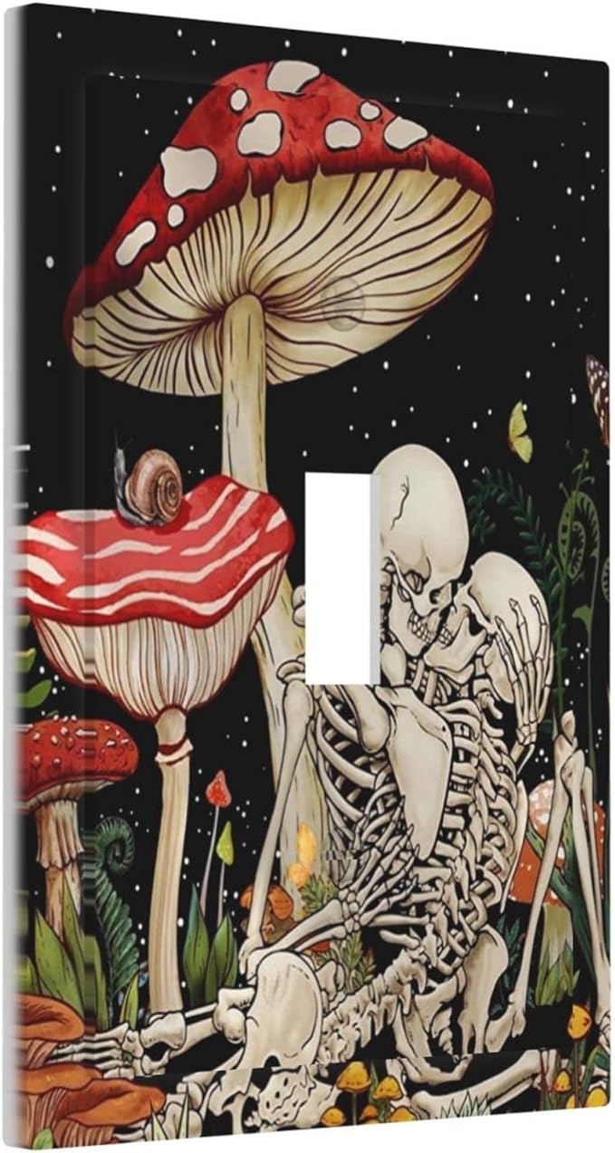 Mushroom Skull Skeleton Moon Single Toggle Wall Plates Decorative 1 Gang Light Switch Cover Star Plants Flora faceplate for Kitchen Living Room Accessories Decor