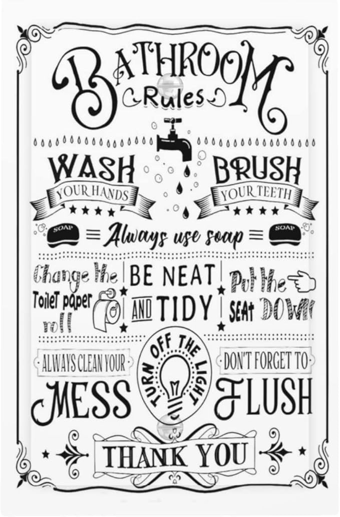 Inspirational Fun Bathtub Home Bathroom Bath Rules Inspirational Quotes Words Sign 1-Gang No Device Blank Wallplate Jumbo Size Unused Outlet and Light Switch Cover Decorative Plug Face Plate Cover