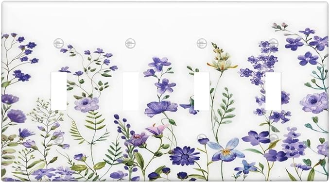 Lavender Wildflowers Purple Flowers Plant Floral Light Switch Covers Quad Toggle Electrical Faceplate 4 Gang Wall Plate Decorative Switch Plates Cover for Bedroom Living Room Decor