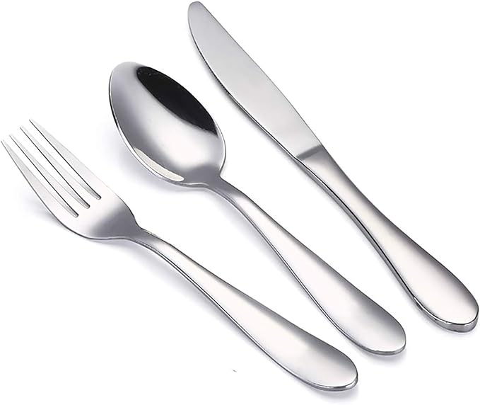 VANRA 3-Piece Children Flatware Set 18/10 Stainless Steel Child Set Tableware Set Silver Cutlery Set Silverware Dinner Utensils for Kids (Chrome Finished) (Fork Spoon Knife)