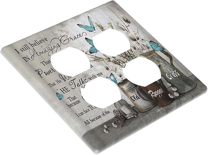 Decorative Outlet Covers Blue Butterfly Rustic Flower Inspirational Quotes 2 Gang Double Duplex Light Switch Cover Wall Plates Electrical Socket Cover Art Faceplate for Bathroom Bedroom Decor