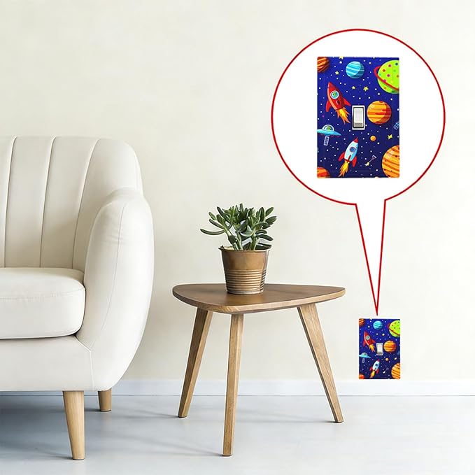 Planets Rockets & Aliens 1-Gang Toggle Light Switch Plate, Cosmic Space Decorative Wall Plate for Boys Bedroom