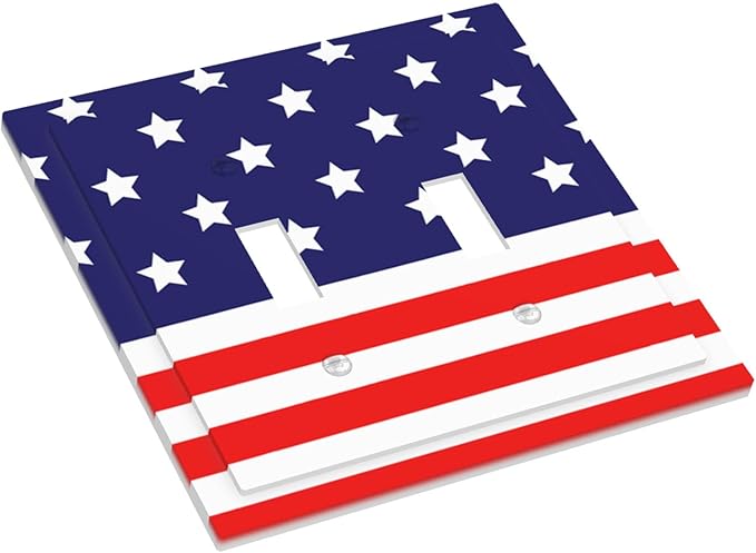 American Flag Double Toggle Switch Cover - 2-Gang Standard US Size Patriotic Stars & Stripes Light Switch Covers, 4th of July USA Pride for Holiday Decor