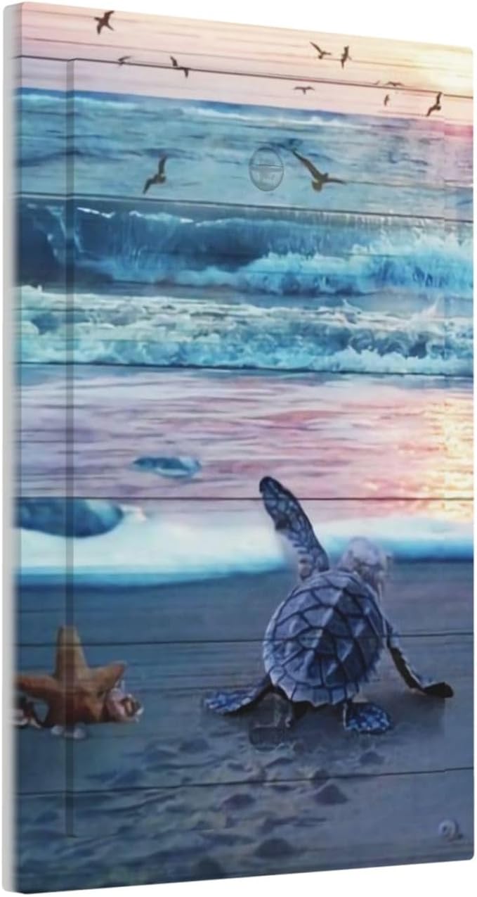 1-Gang No Device Decorative Blank Receptacle Wall Plate Beach Wave Sea Ocean Turquoise Teal Blue Turtle Seashell Coastal Light Switch Jumbo Size Electrical Face Plate Cover for Unused Outlets/Switches