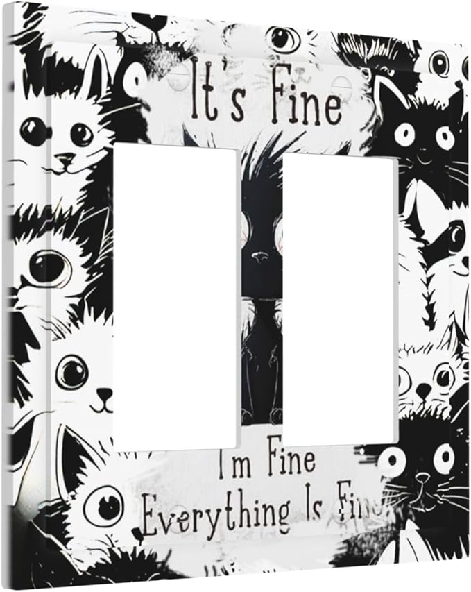 Funny Black Cat Inspirational Quotes Patterns Decorative Outlet Covers 2 Gang Double GFCI Rocker Electrical Wall Panels Light Switch Cover Plate for Kids Room Nursery Decor