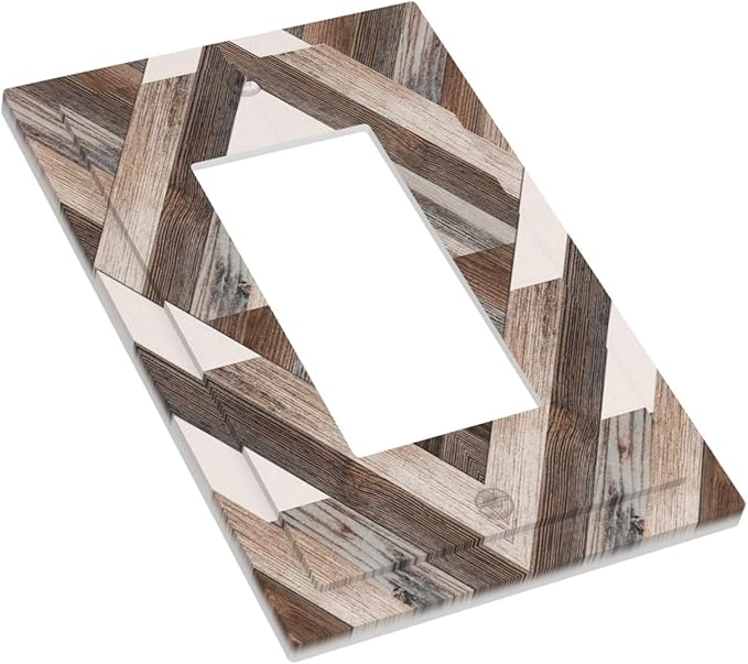 Polygon Collage Abstract Shapes Rustic Wood Panel Print Decorative Outlet Covers 1 Gang Single Rocker Light Switch Cover Plate Wall Plates GFCI Faceplate for Farmhouse Bedroom Decor