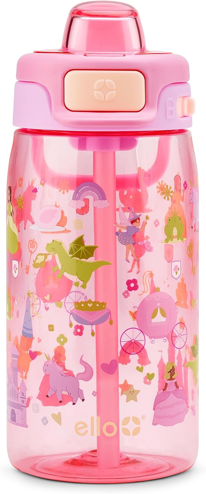 Ello Kids Pop & Fill 16oz Tritan Plastic Water Bottle with Quick Fill Technology, Leak Proof Locking Lid, Sip & Chug, BPA Free, Dishwasher Safe, For School, Lunchboxes, Royal Palace