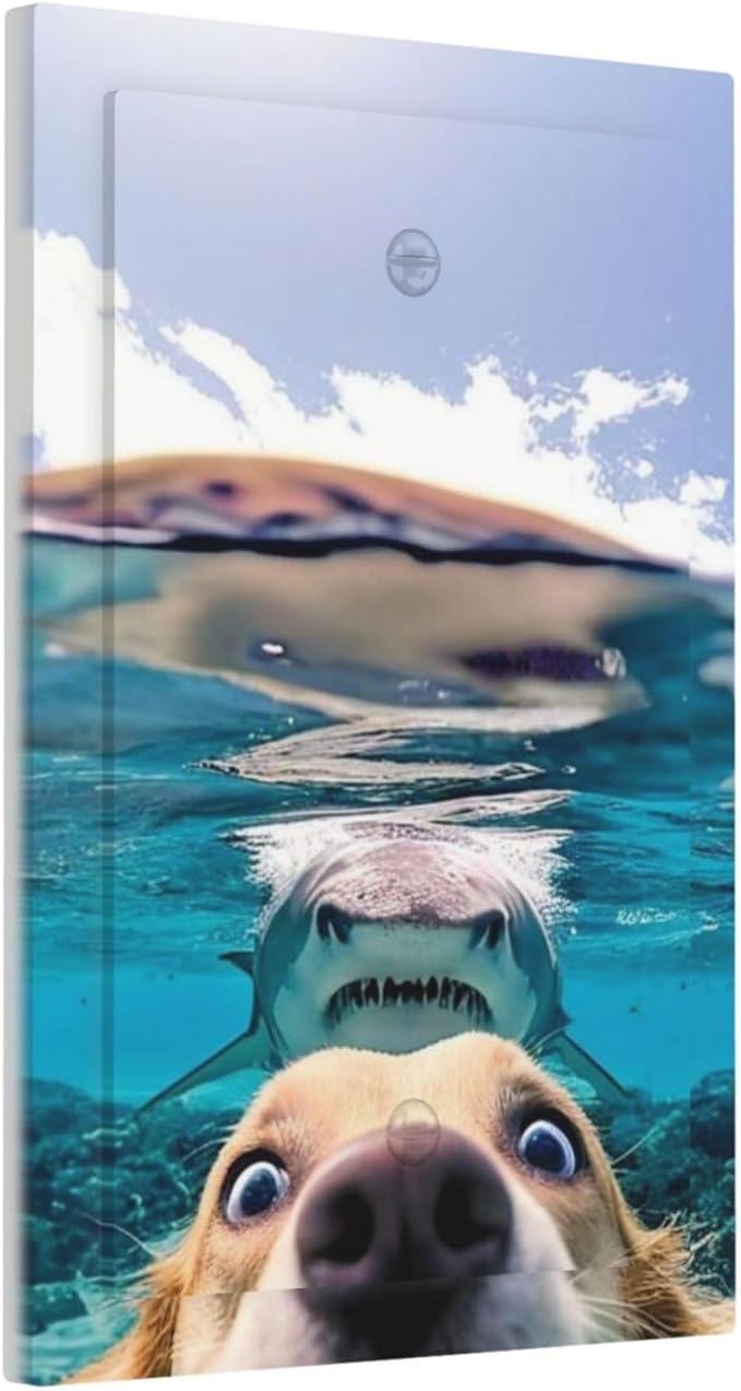 Decorative Light Switch Plate Covers Angry Shark Chased Funny Dog Underwater Sea 1 Gang No Device Switch Cover Plate Single Blank Wall Plate Switchplate Electrical Faceplate