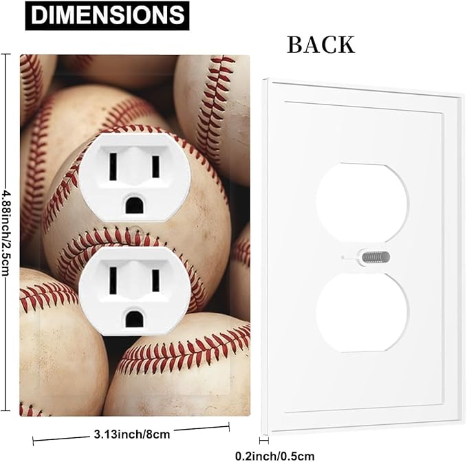 Vintage Baseball Duplex Wall Plate - 1-Gang Standard US Size Americana Baseball Outlet Covers for Sports Fan Decor