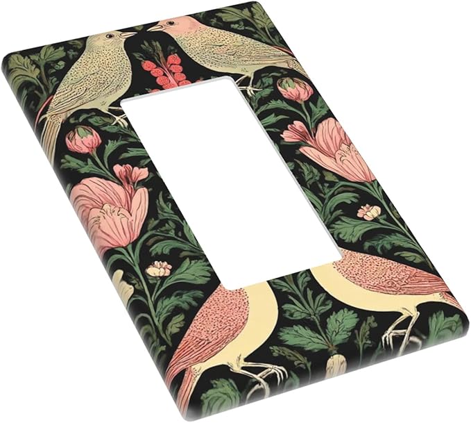 Vintage Bird Floral 1-Gang Rocker Wall Plate, Green Bird Flower Switch Plate for Living Room, Kitchen, Sunroom & Bedroom