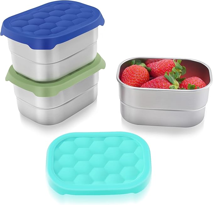 Tanjiae Small (1 CUP) Stainless Steel Snack Containers for Kids | Easy Open Leak Proof Food Containers with Silicone Lids - Perfect Metal Toddler Lunch Box for Daycare and School (8oz)