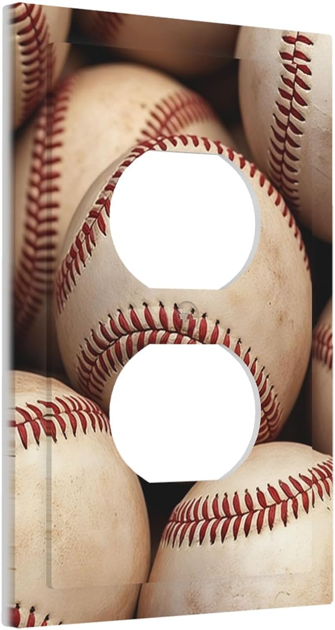 Vintage Baseball Duplex Wall Plate - 1-Gang Standard US Size Americana Baseball Outlet Covers for Sports Fan Decor
