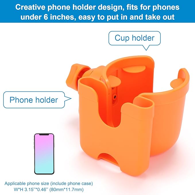 Accmor Stroller Cup Holder with Phone Holder, Bike Cup Holder, Universal Cup Holder for Uppababy Nuna Doona Strollers, 2-in-1 Cup Phone Holder for Stroller Bike Accessory