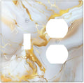 Decorative Switch Cover Plate Abstract Gold Marble Design with White & Gold Toggle Duplex Wall Plate 2 Gang Light Switch Cover Outlet Covers for Modern Luxurious Decor