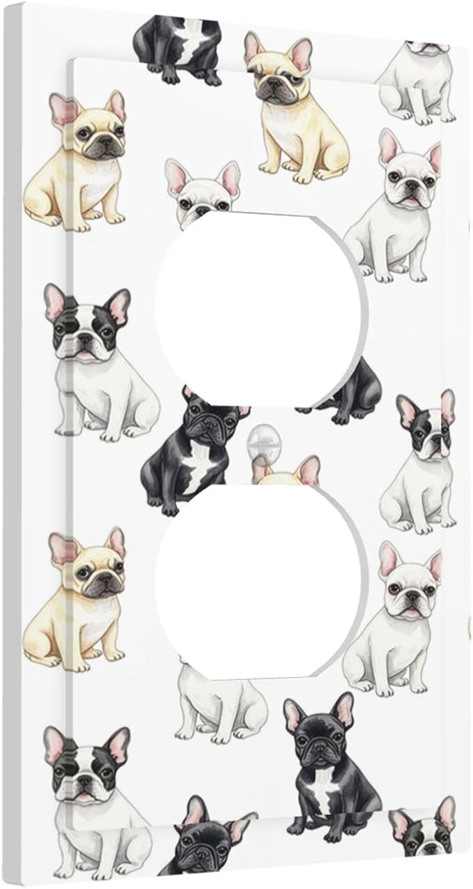 French Bulldog Watercolor Duplex Wall Plate - 1-Gang Standard US Size Playful Frenchie Puppy Outlet Covers, Chic Pattern for Pet Owners Decor
