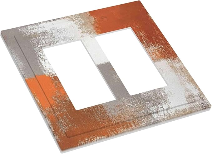 Orange Grey Abstract Art Oil Painting Decorative Outlet Covers 2 Gang Double Gfci Rocker Electrical Wall Panels Light Switch Cover Plate For Home Farmhouse Decor