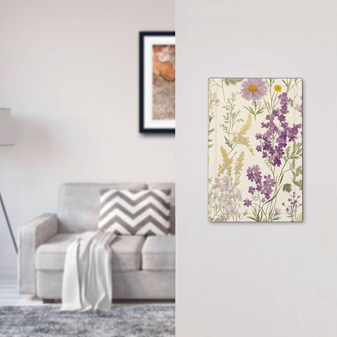 Watercolor Floral Leaves 1 Gang Light Switch Cover Electrical Small Purple Flowers Daisies No Device Wall Plate Switchplates Decorative Faceplate for Country Bedroom Kitchen Home Décor