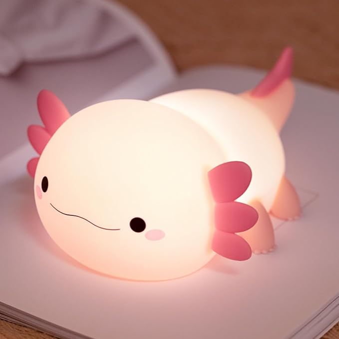 YR YRHH-PET Axolotl Cute Night Light, Kids Squishy Rechargeable Axolotl Lamp, Mom Mothers Day Gifts, Girl Bedside Animal Nightlight, Dimmable Silicone LED Toy Pink Light, Baby Nursery Kawaii Décor