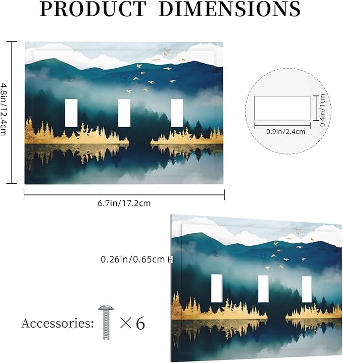 Mountains Landscape Lake Bird Reflection Decorative Switch Plates 3 Gang Wall Plate Triple Toggle Light Switch Cover Faceplate Electrical Wall Panels for Bedroom Living Room Decor