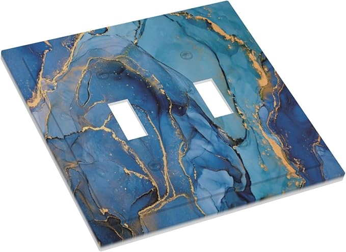 Blue Marble 2 Gang Double Toggle Light Switch Cover Decorative Electrical Switchplate Faceplate Modern Ombre Watercolor Ink Art Faceplate for Kitchen Bedroom Bathroom Standard Size