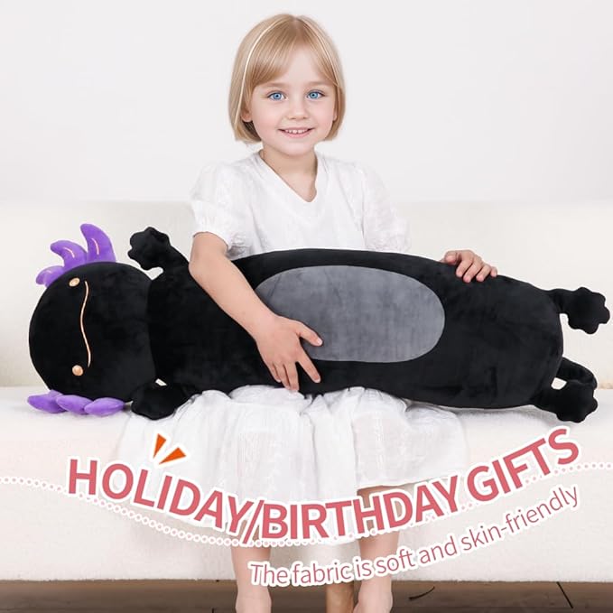 Dalmao 36" Giant Black Axolotl Stuffed Animal, Cute Soft Long Axolotl Plush Body Squishy Pillow Big Plushies Toy, Gift for Kids, Boys, Birthdays