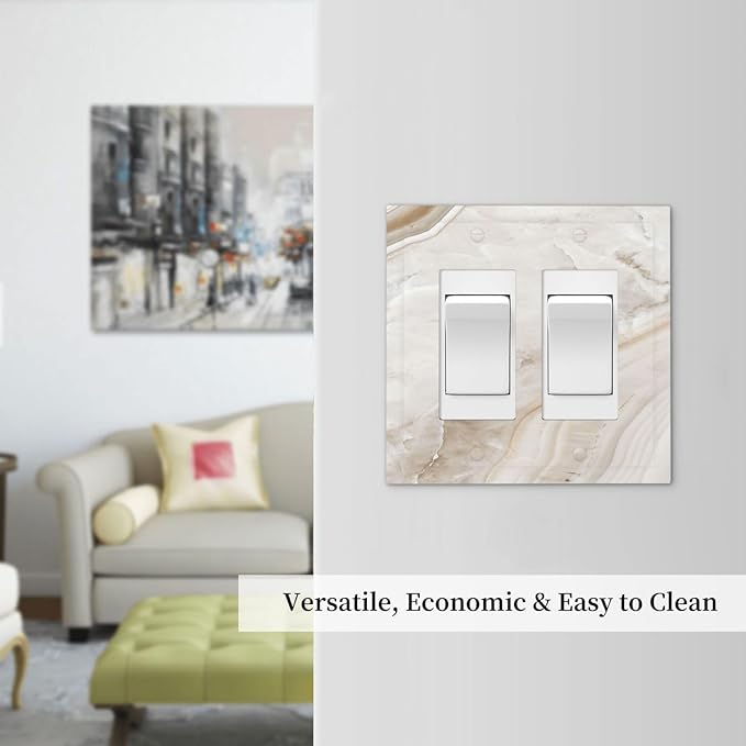 Decorative Outlet Covers Beige Marble Pattern 2 Gang Double GFCI Rocker Electrical Wall Panels Light Switch Cover Plate for living Room Bedroom Decor