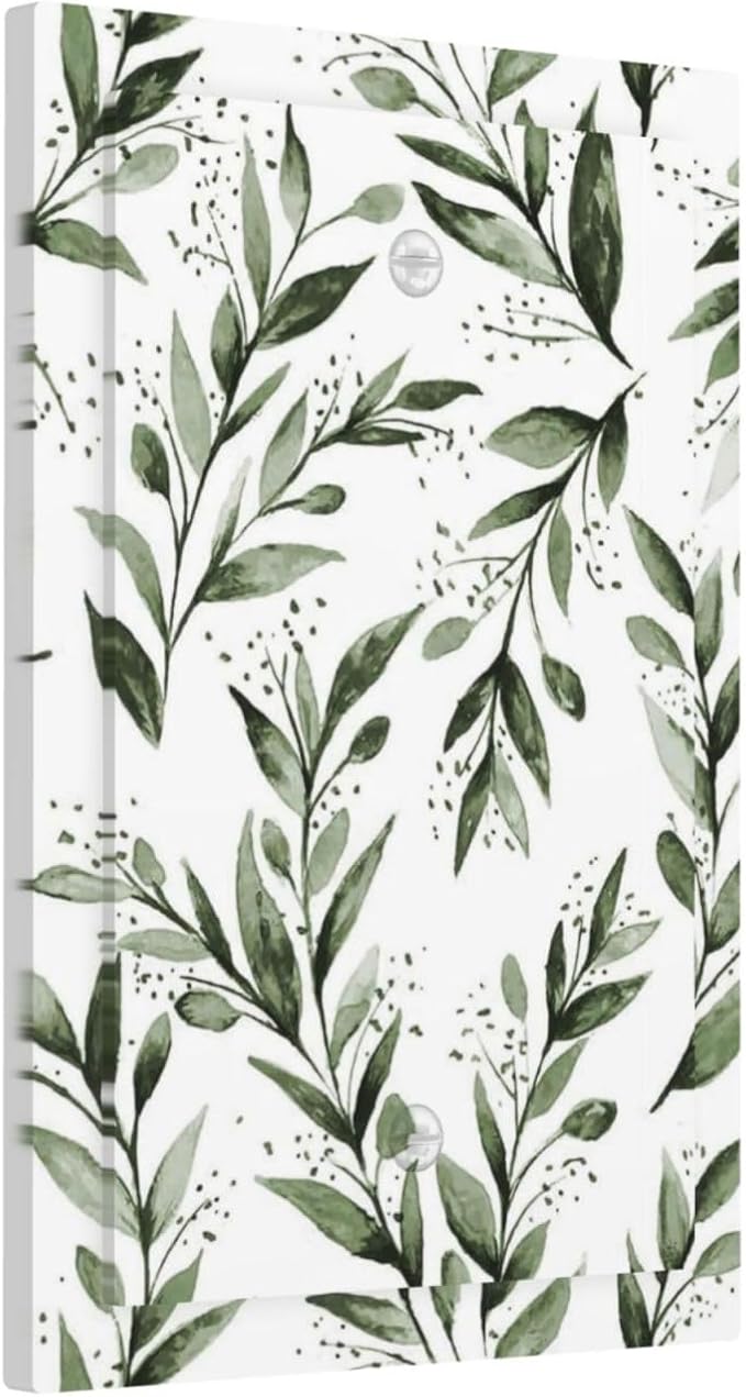 Green Leaf Olive Leaf Sage Floral Light Switch Cover Plate 1 Gang No Device Blank Electrical Wall Plates Faceplate Decorative Switch Plate Covers for Bedroom Living Room Decor