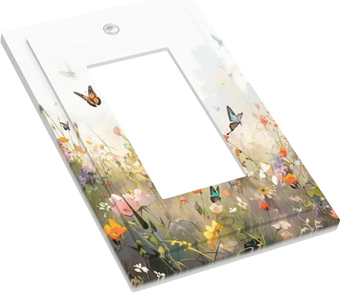 Wildflowers Watercolor Floral Colorful Butterfly Decorative Outlet Covers 1 Gang Single Rocker Light Switch Cover Plate Wall Plates GFCI Faceplate for Farmhouse Bed Room Decor